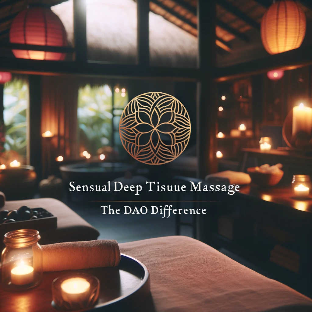 An image capturing the tranquil and therapeutic ambiance of a sensual deep tissue massage session. The setting should be peaceful, possibly showing a