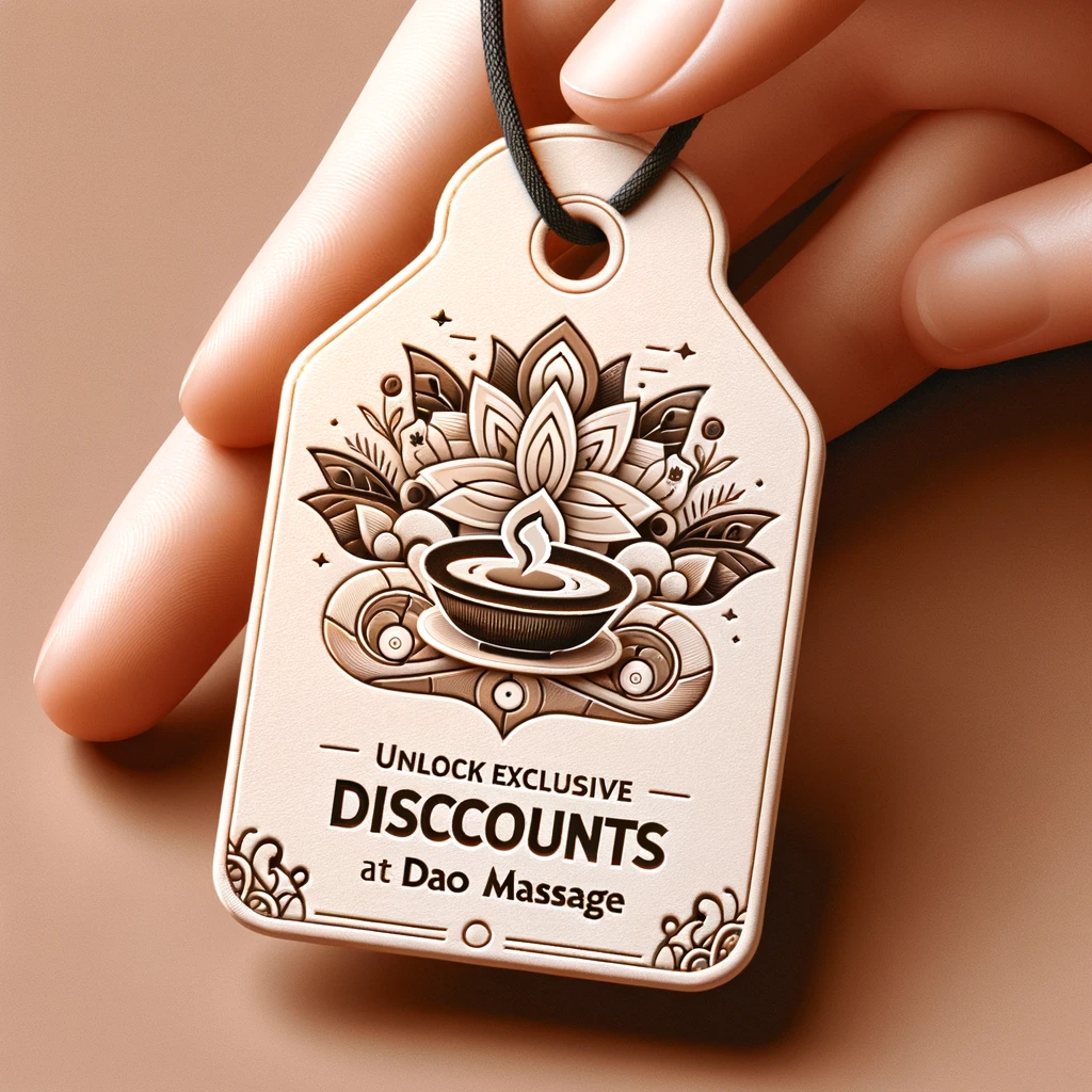 An image of a discount tag or coupon, symbolizing smart savings and exclusive deals at a luxurious massage parlor. The tag should look attractive and